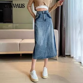Весенне-летняя джинсовая юбка Collision. Юбка до середины тела. Женская открытая юбка трапециевидного силуэта средней длины с высокой талией. S
