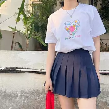 Весенне-летняя футболка с короткими рукавами и вышивкой в стиле ретро-тюльпана, топ S белый