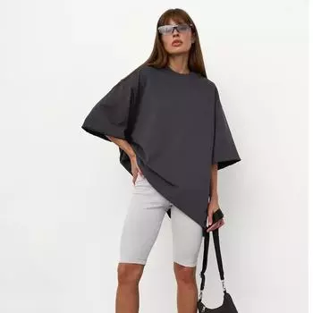 Весенне-летняя хлопковая футболка 260 г, однотонные женские свободные топы с короткими рукавами и короткими рукавами L белый