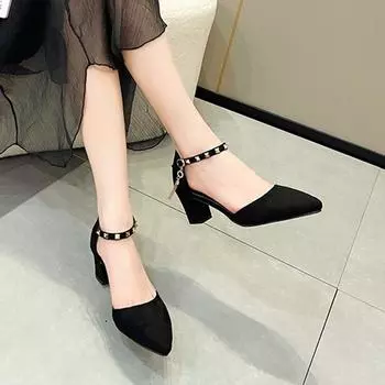 Весенне-летняя и осенняя обувь на остроконечных шпильках с одинарными туфлями женский джокер. 35 чёрный