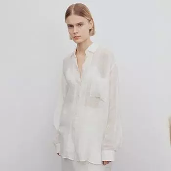 Весенне-летняя льняная свободная и универсальная простая легкая рубашка с длинными рукавами для женщин S