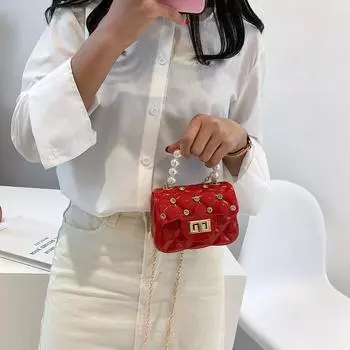 Весенне-летняя маленькая сумка 2024 года, новая мини-сумка для помады, жемчужная переносная сумка-желе, сумка с цепочкой из бриллиантов белый