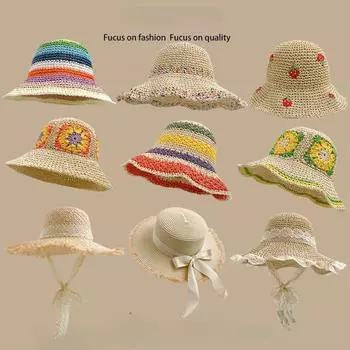 Весенне-летняя милая соломенная шляпа с диким плетением, женская солнцезащитная шляпа для моря, солнцезащитный крем для рыбалки, шляпа с большими полями, показывающая лицо, маленькая шляпа-горшок, прилив M56-58cm