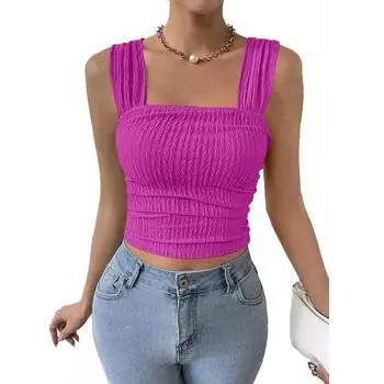 Весенне-летняя мода Безрукавный кроп-топ с квадратным вырезом и бретелями на плечах Женские жилеты S розы красного