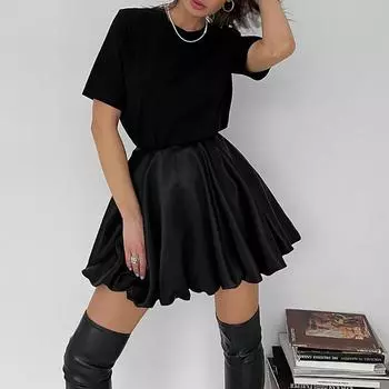 Весенне-летняя модная атласная плиссированная юбка, женская текстура, свободная белая короткая юбка трапециевидной формы с высокой талией, юбка-зонтик L белый