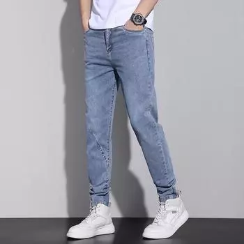 Весенне-летняя модная брендовая универсальная джинсовая ткань для мальчиков, тренд мужского хлопкового стрейча Slim Fit, длинные брюки корейской версии, мужские брюки 28