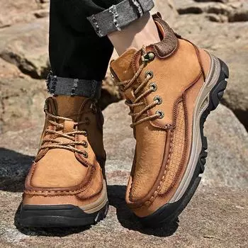 Весенне-летняя модная повседневная мужская кожаная обувь первого слоя из крупного рогатого скота больших размеров, износостойкая походная обувь на толстой подошве 38