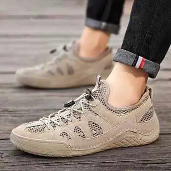 Весенне-летняя модная повседневная обувь, мужская обувь с дышащей сеткой ручной работы, спортивная обувь на открытом воздухе 46 чёрный