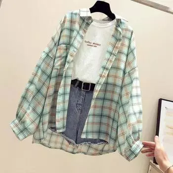 Весенне-летняя модная женская свободная клетчатая блузка с длинным рукавом, топы, женские повседневные рубашки, рубашки с защитой от солнца XXL белый