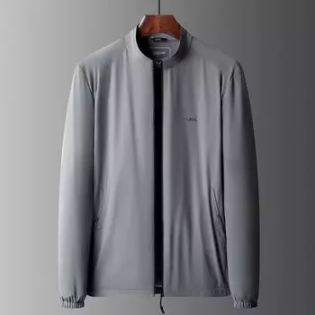 Весенне-летняя молочно-шелковая нейлоновая эластичная солнцезащитная куртка мужская тонкая куртка с воротником-стойкой для мужчин среднего возраста M