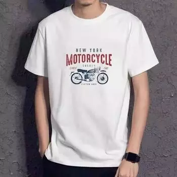 Весенне-летняя мужская футболка большого размера с пятиминутным рукавом, мужские модные топы с короткими рукавами и средними рукавами с принтом на мотоцикле M чёрный