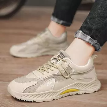 Весенне-летняя мужская обувь из натуральной кожи, дышащая повседневная обувь, новая легкая спортивная обувь с сетчатой поверхностью для пап, кроссовки для бега 38 песочный