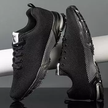 Весенне-летняя мужская обувь из сетчатой ткани, дышащая повседневная спортивная обувь большого размера, трендовые студенческие кроссовки 38 чёрный