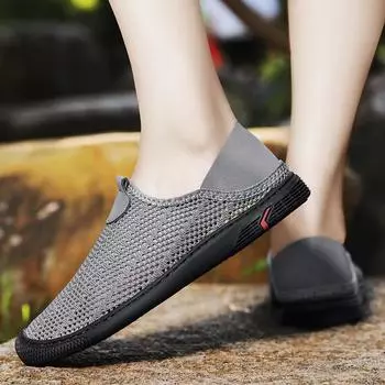 Весенне-летняя мужская обувь с сеткой, повседневная деловая обувь с дышащей сеткой для отдыха и спорта, лофтеры без шнуровки 38 серый