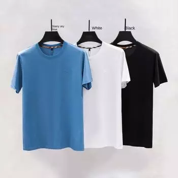 Весенне-летняя мужская одежда, лучшая мужская футболка из мягкого шелка с короткими рукавами и круглым вырезом M
