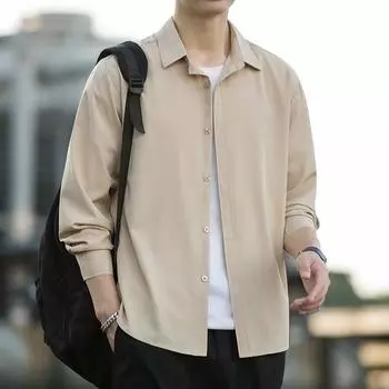 Весенне-летняя мужская однотонная рубашка свободного покроя в деловом стиле M жёлтый