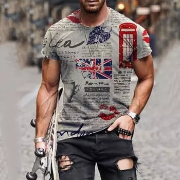 Весенне-летняя мужская повседневная модная рубашка в стиле ретро с короткими рукавами и принтом L разноцветный