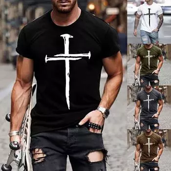 Весенне-летняя мужская повседневная модная рубашка в стиле ретро с короткими рукавами и принтом M