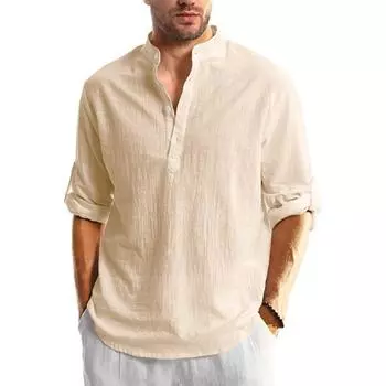 Весенне-летняя мужская повседневная рубашка на пуговицах из смесового хлопка, летний пляжный пуловер, гавайская рубашка с длинным рукавом, мужская S белый