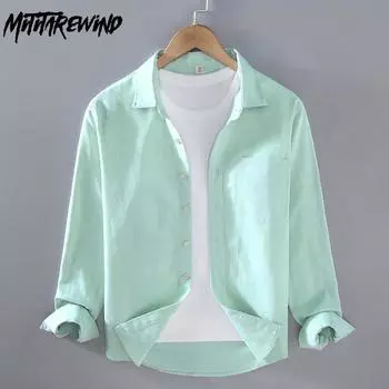 Весенне-летняя мужская рубашка, повседневный повседневный топ, однотонная рубашка с воротником-лацканами, длинный рукав, оксфордская рубашка с карманом, простая мужская одежда M белый