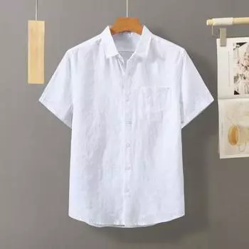 Весенне-летняя мужская рубашка с отложным воротником и короткими рукавами, однобортный тонкий однотонный кардиган в стиле ретро на пуговицах, деловая офисная одежда, повседневный повседневный топ M белый