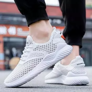 Весенне-летняя мужская удобная и модная дышащая повседневная спортивная обувь с сеткой 44 белый