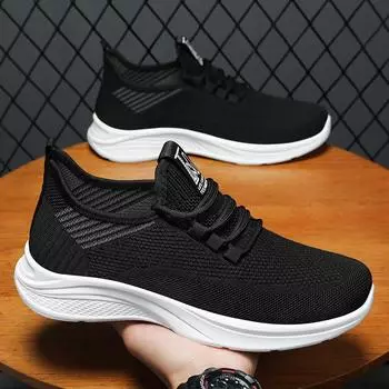 Весенне-летняя мужская удобная и модная дышащая повседневная спортивная обувь на мягкой подошве 44 чёрный