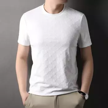Весенне-летняя мужская жаккардовая футболка с коротким рукавом, свободная модная тонкая повседневная молодежная футболка с круглым вырезом, популярная молодежь M