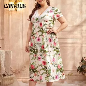 Весенне-летняя ночная рубашка большого размера, женская домашняя одежда, пижамы, кружевные ночные рубашки с v-образным вырезом и принтом, короткие рукава XL