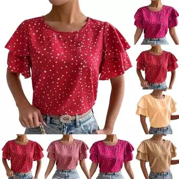 Весенне-летняя новая красная универсальная футболка в горошек с принтом