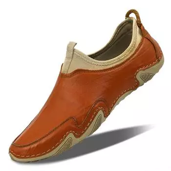 Весенне-летняя новая модная повседневная обувь-бини, ленивые бахилы, мужская кожаная обувь в стиле ретро для вождения 43 красно-коричневый