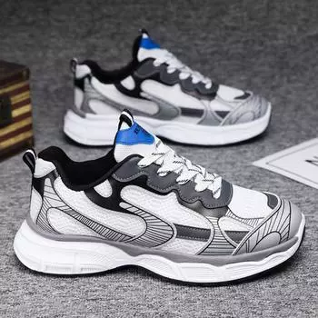 Весенне-летняя новая мужская обувь, дышащая сетчатая обувь с мягкой подошвой, утолщенная, увеличивающая рост, мужская универсальная спортивная обувь 39 чёрный