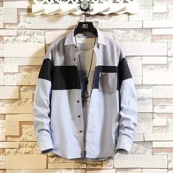 Весенне-летняя новая мужская тонкая рубашка, модная мужская повседневная оксфордская рубашка с длинными рукавами, модная тенденция, мужская одежда XXL темно-синий