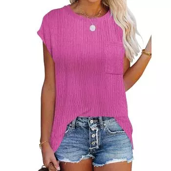 Весенне-летняя новая популярная повседневная футболка с круглым вырезом, рубашка с верхним карманом для женщин S белый