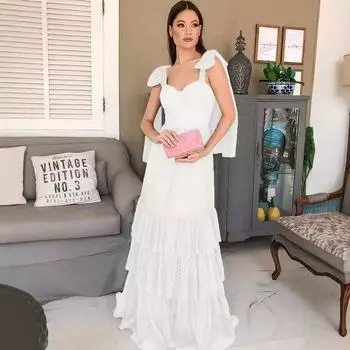 Весенне-летняя новая женская одежда новое однотонное платье без рукавов на подтяжках длинное платье S белый