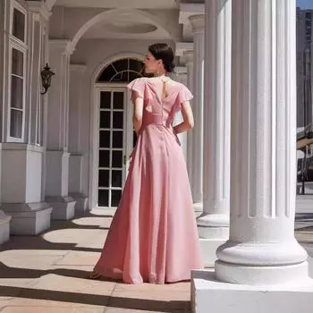 Весенне-летняя новая женская одежда однотонное облегающее платье платье подружки невесты S розовый