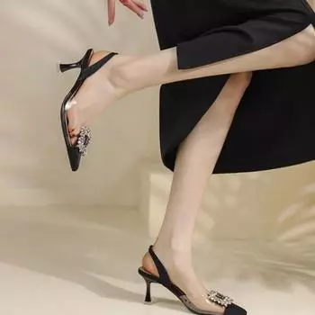 Весенне-летняя обувь больших размеров со стразами и квадратной пряжкой, сандалии на шпильках с острым носком, женская обувь 35 белый