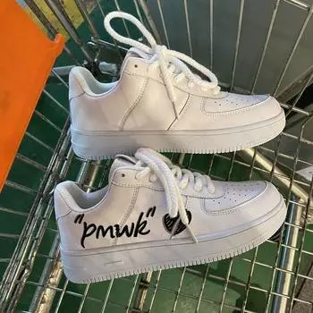 Весенне-летняя обувь для граффити, особый дизайн, однотонная женская обувь в стиле ретро для студентов, повседневная спортивная обувь, белые туфли 35