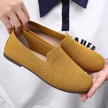 Весенне-летняя обувь для женщин, дышащие трикотажные мокасины без застежек, с круглым носком, для девочек, повседневные туфли-лодочки 36 бежевый