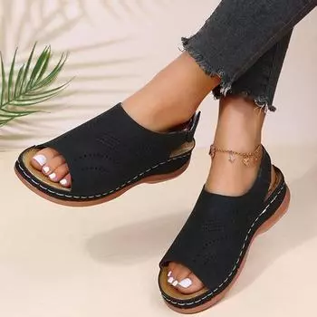 Весенне-летняя обувь, сандалии, женские повседневные сандалии с полой пряжкой, рыбий рот, большие размеры 35 чёрный