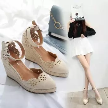 Весенне-летняя обувь, женская обувь на высоком каблуке 10 см, брендовая женская обувь в стиле ретро, элегантная женская обувь для вечеринок на танкетке 34 бежевый