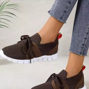 Весенне-летняя обувь, женская обувь с сеткой, дышащие кроссовки, неглубокие шнурки, толстая подошва, большие размеры 36 чёрный