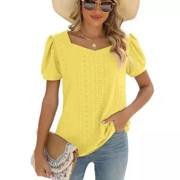 Весенне-летняя однотонная блузка с квадратным вырезом и короткими рукавами, модный свободный топ для женщин S белый