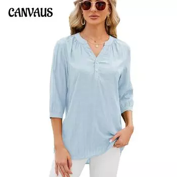 Весенне-летняя однотонная рубашка с v-образным вырезом, свободный топ для женщин, пуловер S белый