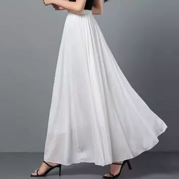 Весенне-летняя однотонная шифоновая юбка средней и длинной длины с высокой талией, юбка-сказка большого размера, пляжная юбка для отдыха M 80-52.5 kg чёрный