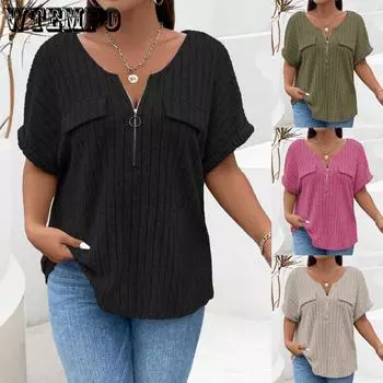 Весенне-летняя однотонная женская одежда оверсайз, топы, пуловер с короткими рукавами и карманами на молнии, футболка, простой свободный крой, комфорт XL чёрный