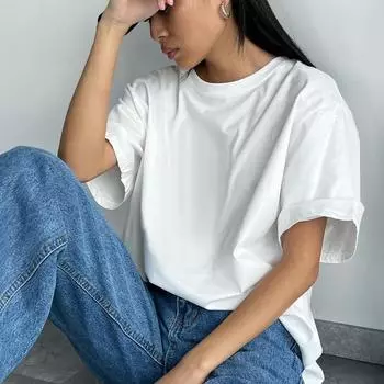 Весенне-летняя однотонная женская свободная хлопковая футболка с короткими рукавами, универсальные простые топы XXXL белый