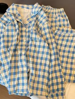 Весенне-летняя пижама из облачного хлопка с мультяшным принтом: Милый кардиган с длинным рукавом и брюки для женщин XL - Extra Large