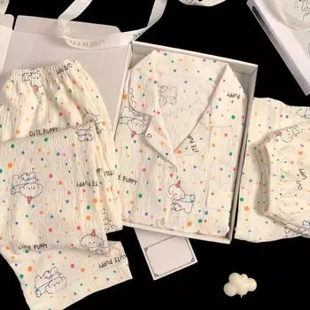 Весенне-летняя пижама из трех предметов, домашняя одежда, женская новая хлопковая пижама с принтом для вечеринок, домашняя одежда, которую можно носить на улице L