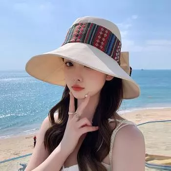 Весенне-летняя пляжная шляпа, женская солнцезащитная шляпа для путешествий на открытом воздухе, рыбацкая шляпа с бантом розовый